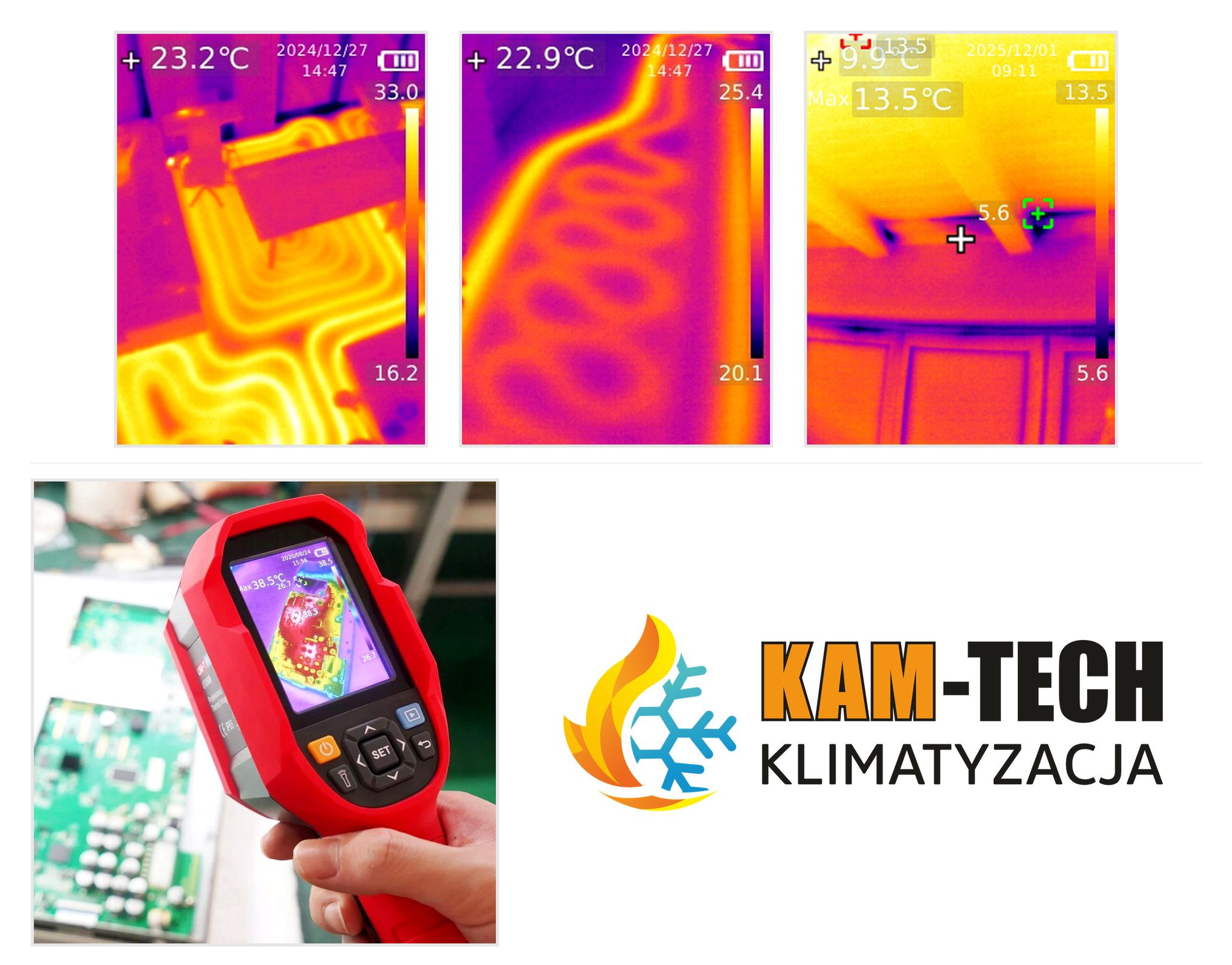 Przykładowe zdjęcia termowizyjne i logo Kam-Tech Klimatyzacja